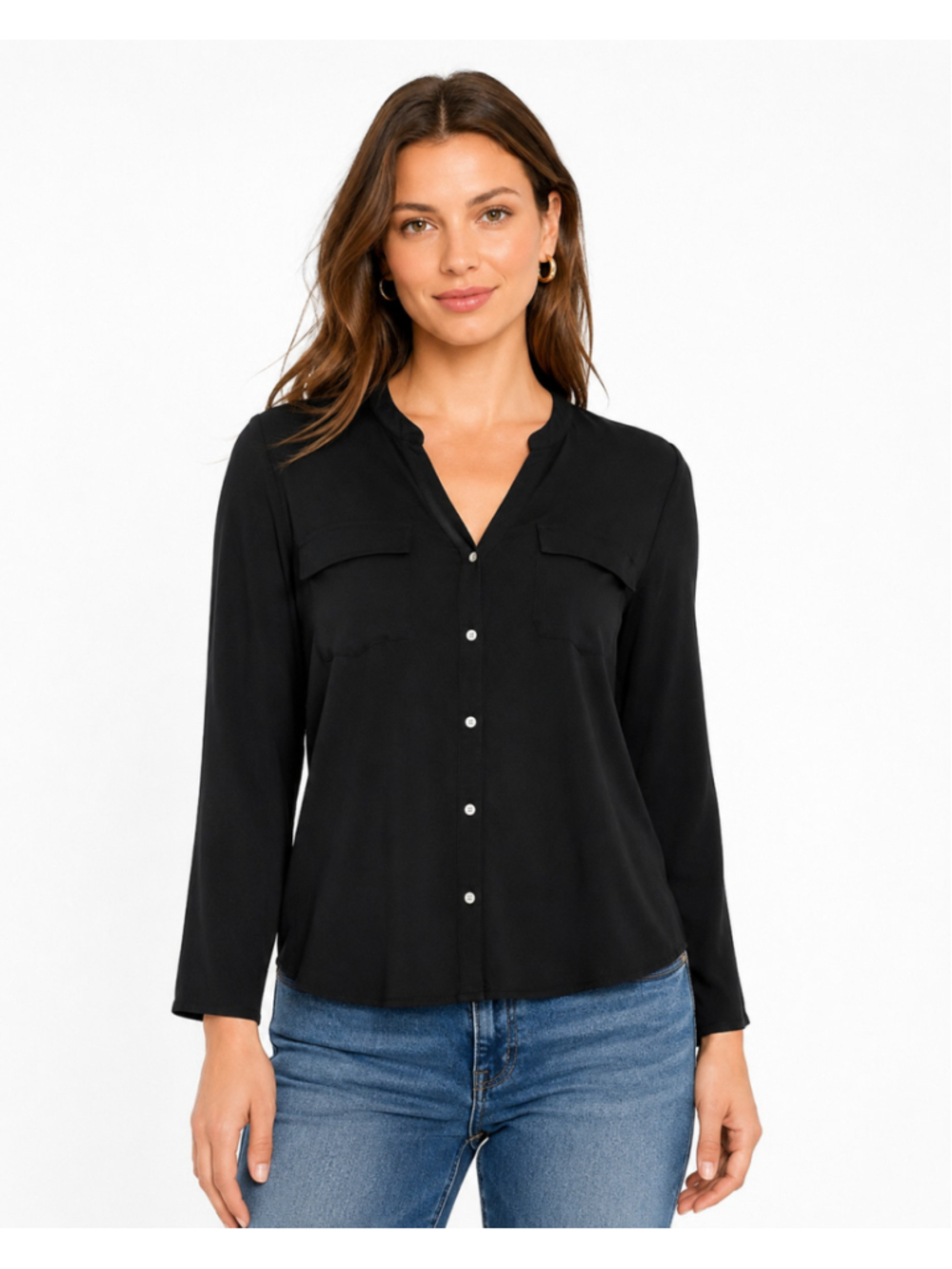Gap Women's Boyfriend Fit Long Sleeve Black Button Front Shirt